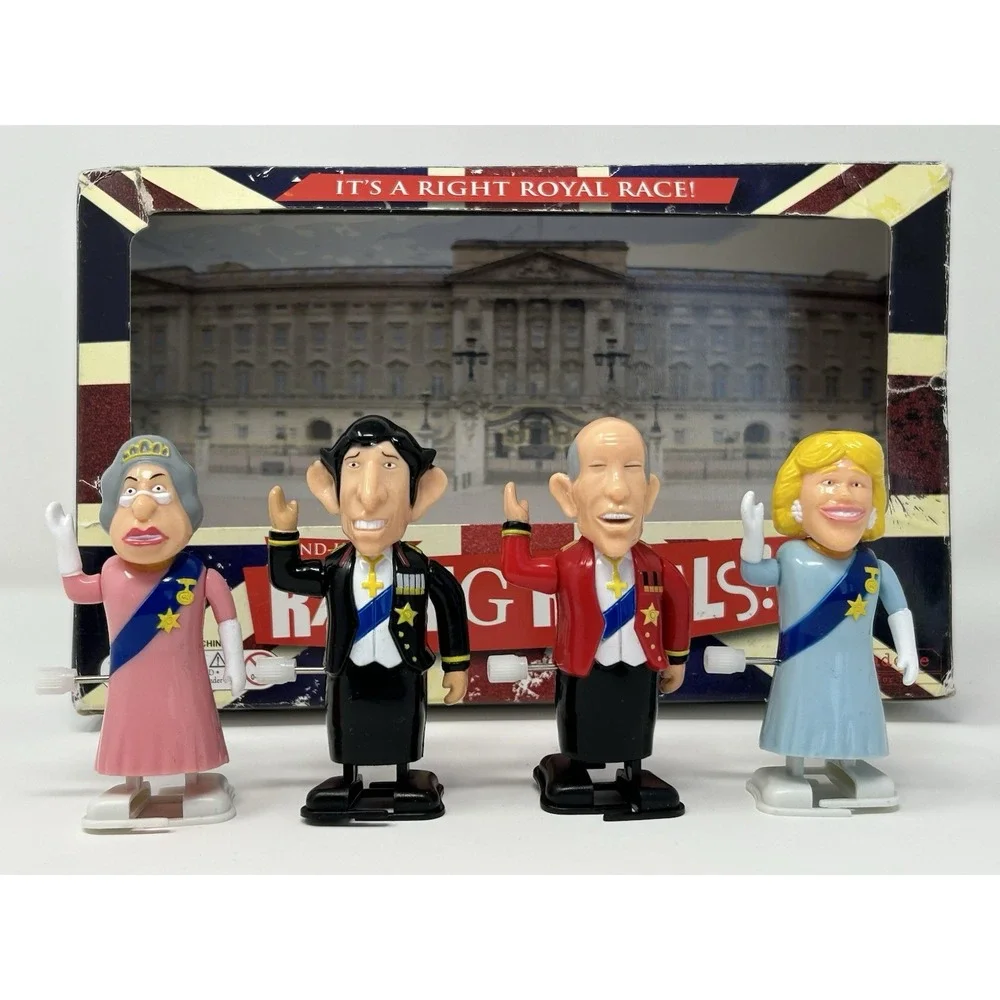 Vintage Paladone Wind Up Racing Royals Queen Elizabeth, Duchess Camilla, Charles